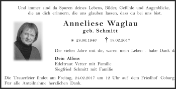 Traueranzeige von Anneliese Waglau von Neue Presse Coburg