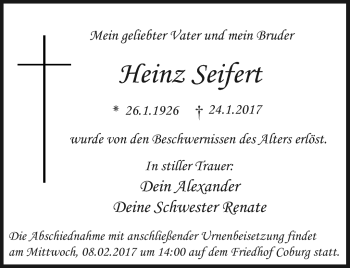 Traueranzeige von Heinz Seifert von Neue Presse Coburg