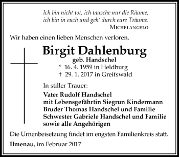 Traueranzeige von Birgit Dahlenburg von Südthüringer Presse