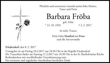 Traueranzeige von Barbara Fröba von Neue Presse Coburg