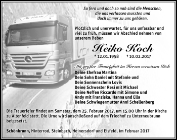 Traueranzeige von Heiko Koch von Südthüringer Presse
