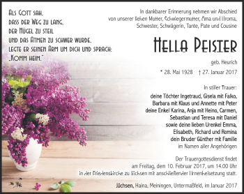 Traueranzeige von Hella Pfister von Südthüringer Presse