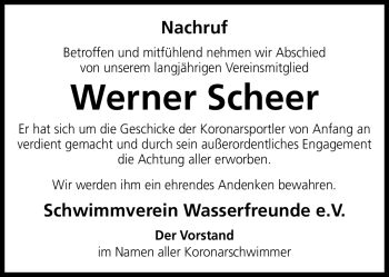Traueranzeige von Werner Scheer von Südthüringer Presse