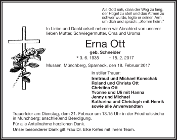 Traueranzeige von Erna Ott von Frankenpost