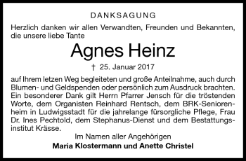 Traueranzeige von Agnes Heinz von Neue Presse Coburg
