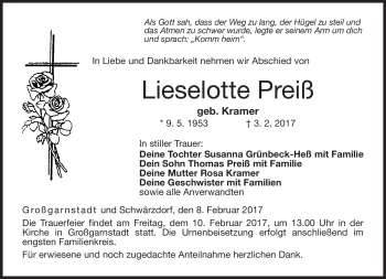 Traueranzeige von Lieselotte Preiß von Neue Presse Coburg