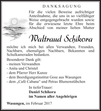 Traueranzeige von Waltraud Schikora von Südthüringer Presse