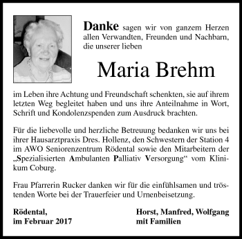 Traueranzeige von Maria Brehm von Neue Presse Coburg