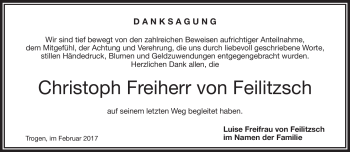 Traueranzeige von Christoph Freiherr von Feilitzsch von Frankenpost