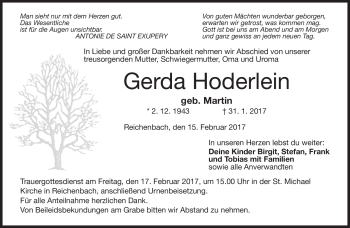 Traueranzeige von Gerda Hoderlein von Neue Presse Coburg