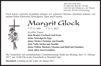 Traueranzeige von Margrit Glock von Südthüringer Presse