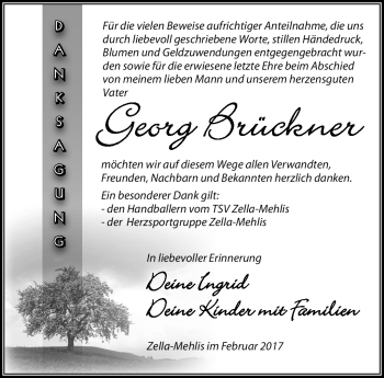 Traueranzeige von Georg Brückner von Südthüringer Presse