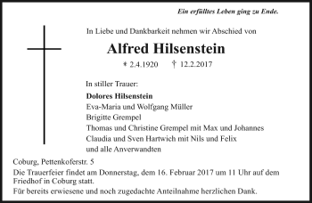 Traueranzeige von Alfred Hilsenstein von Neue Presse Coburg