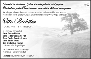 Traueranzeige von Otto Bichtler von Südthüringer Presse
