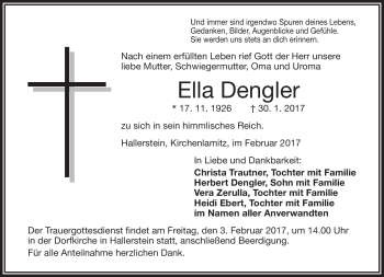 Traueranzeige von Ella Dengler von Frankenpost