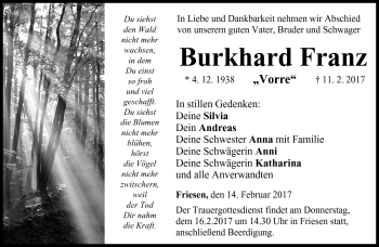 Traueranzeige von Burkhard Franz von Neue Presse Coburg