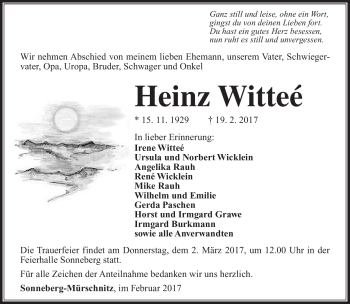 Traueranzeige von Heinz Witeé von Südthüringer Presse