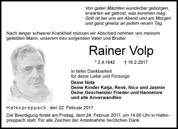 Traueranzeige von Rainer Volp von Neue Presse Coburg