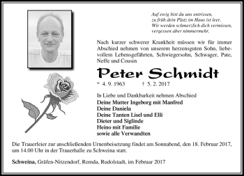 Traueranzeige von Peter Schmidt von Südthüringer Presse