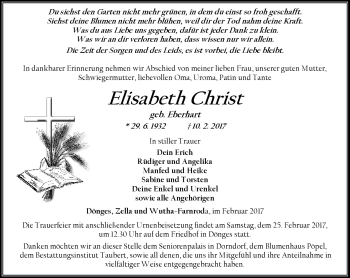 Traueranzeige von Elisabeth Christ von Südthüringer Presse