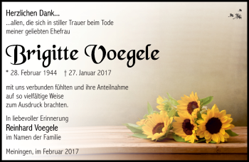 Traueranzeige von Brigitte Voegele von Südthüringer Presse
