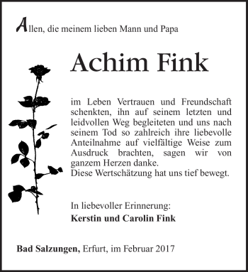 Traueranzeige von Achim Fink von Südthüringer Presse