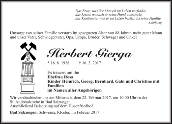 Traueranzeige von Herbert Gierga von Südthüringer Presse