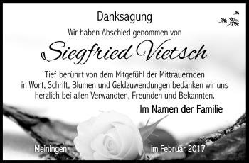 Traueranzeige von Siegfried Vietsch von Südthüringer Presse