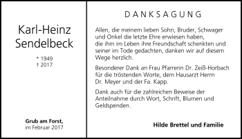 Traueranzeige von Karl-Heinz Sendelbeck von Neue Presse Coburg