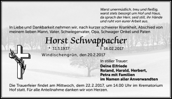 Traueranzeige von Horst Schwappacher von Frankenpost