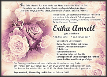 Traueranzeige von Erika Amrell von Südthüringer Presse