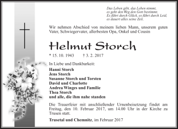 Traueranzeige von Helmut Storch von Südthüringer Presse