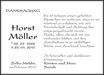 Traueranzeige von Horst Möller von Südthüringer Presse
