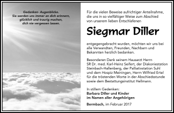 Traueranzeige von Siegmar Diller von Südthüringer Presse