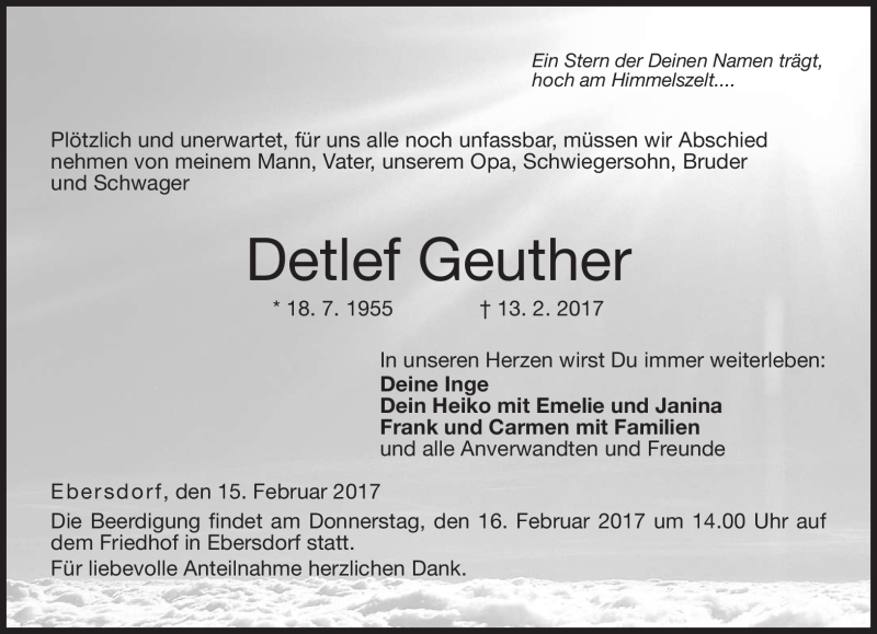  Traueranzeige für Detlef Geuther vom 15.02.2017 aus Neue Presse Coburg