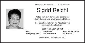 Traueranzeige von Sigrid Reichl von Frankenpost