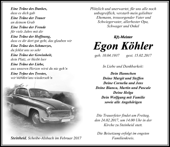 Traueranzeige von Egon Köhler von Südthüringer Presse