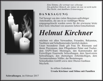 Traueranzeige von Helmut Kirchner von Südthüringer Presse