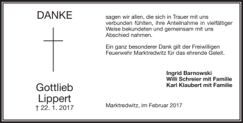 Traueranzeige von Gottlieb Lippert von Frankenpost
