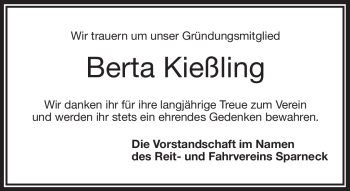 Traueranzeige von Berta Kießling von Frankenpost