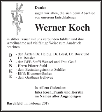 Traueranzeige von Werner Koch von Südthüringer Presse