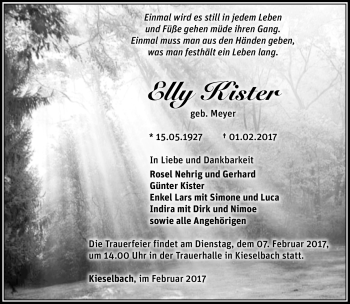 Traueranzeige von Elly Kister von Südthüringer Presse
