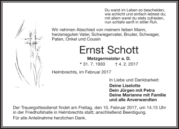 Traueranzeige von Ernst Schott von Frankenpost