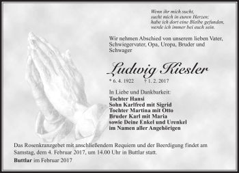 Traueranzeige von Ludwig Kaiser von Südthüringer Presse