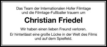 Traueranzeige von Christian Friedel von Frankenpost