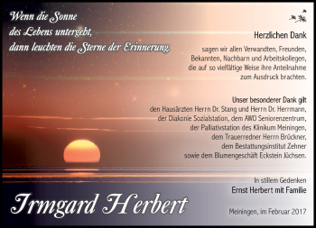 Traueranzeige von Irmgard Herbert von Südthüringer Presse