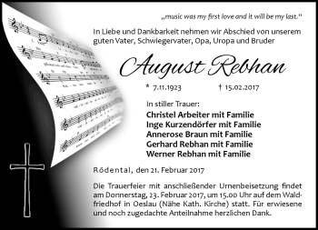 Traueranzeige von August Rebhahn von Neue Presse Coburg