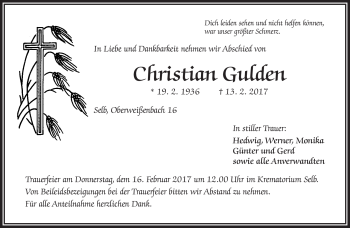 Traueranzeige von Christian Gulden von Frankenpost