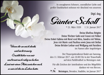 Traueranzeige von Günter Scholl von Südthüringer Presse