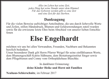 Traueranzeige von Else Engelhardt von Südthüringer Presse